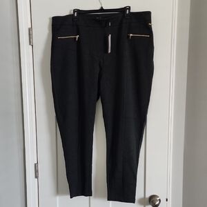 NWT Tahari Pull On Charcoal Heather Dress Pants W/ Gold Detail